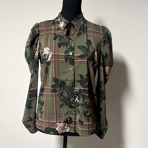 G By Giuliana Puffy Sleeve Floral Button Down Blouse